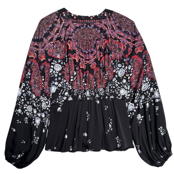 FREE PEOPLE FLORAL BOHO NIGHT COMBO BLOUSE ROMANTIC HIPPIE FLOWER CHILD SMALL - Picture 4 of 9